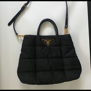 Quilted nylon tote with cross-body strap